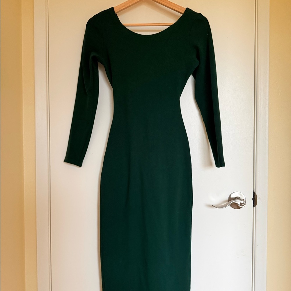Elegant Green Long Sleeve Dress